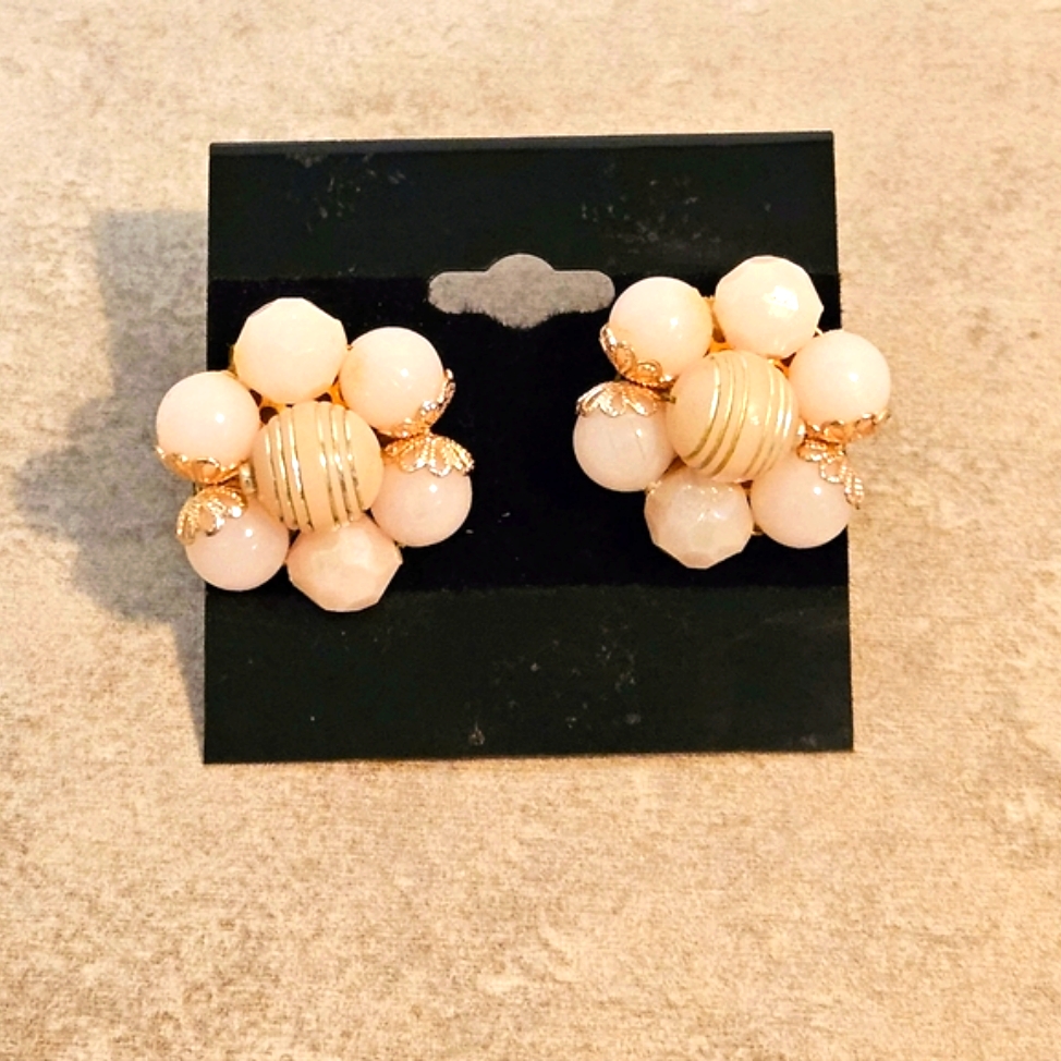 Pink Beaded Flower Made In Western Germany Clip On